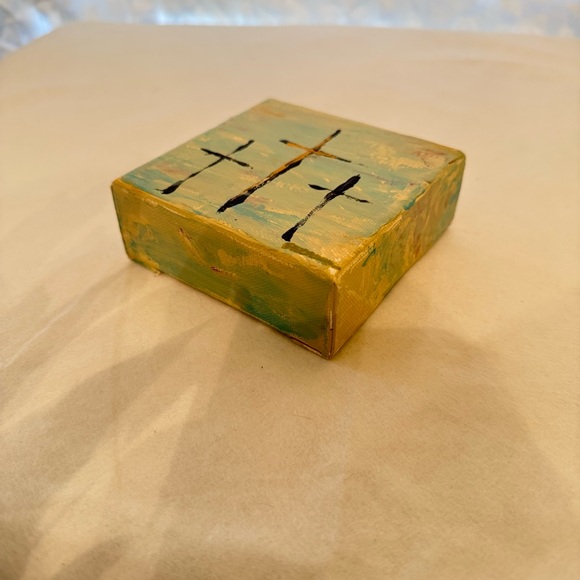 Abstract Crosses Canvas Wall Art - Blue and Gold - Picture 6 of 7